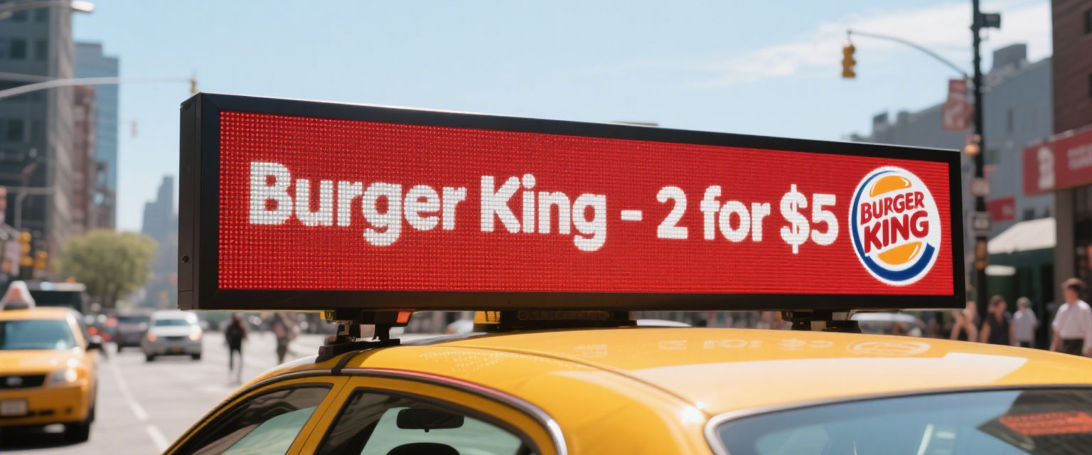 Taxi LED Display installed on taxi rooftop in New York